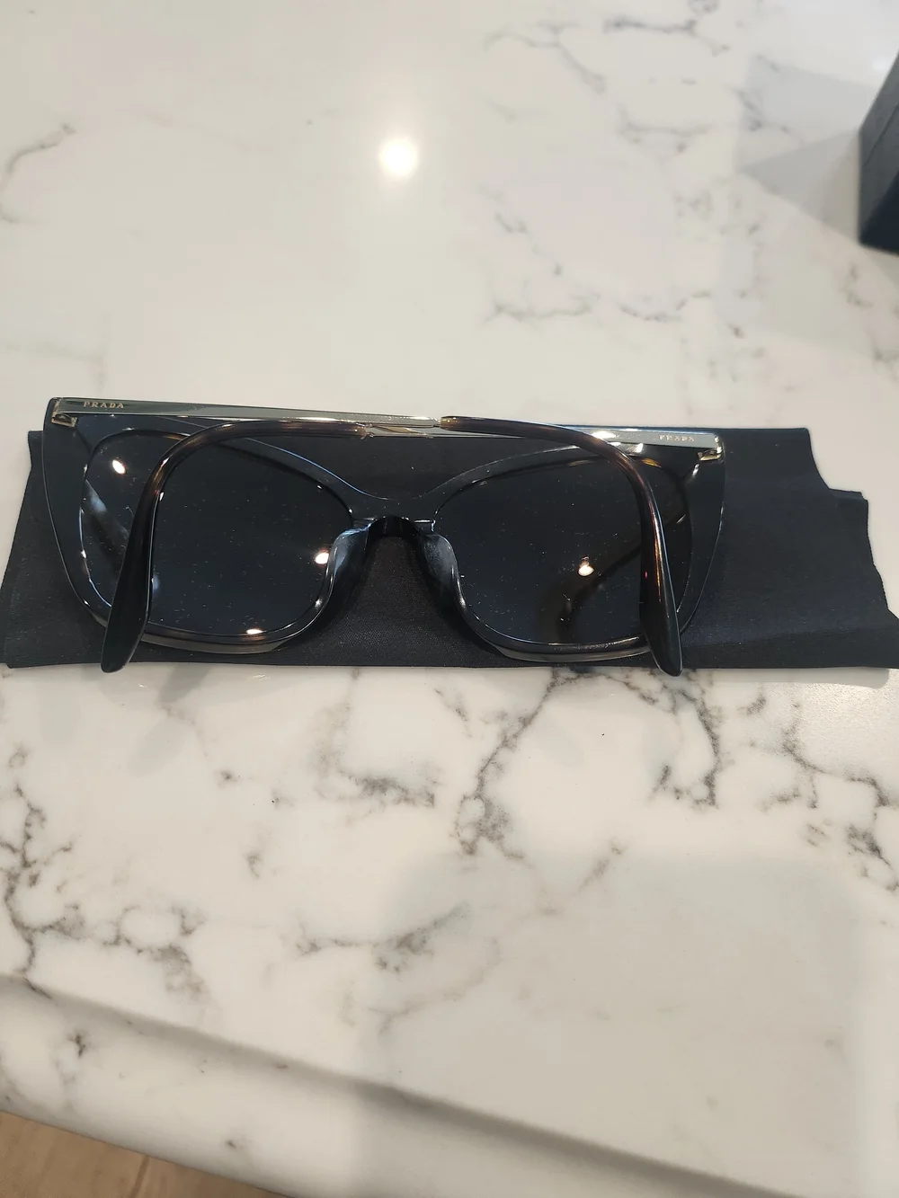Prada Dark Tortoise w/ thin gold-toned metal temples Sunglasses w/Case & cloth